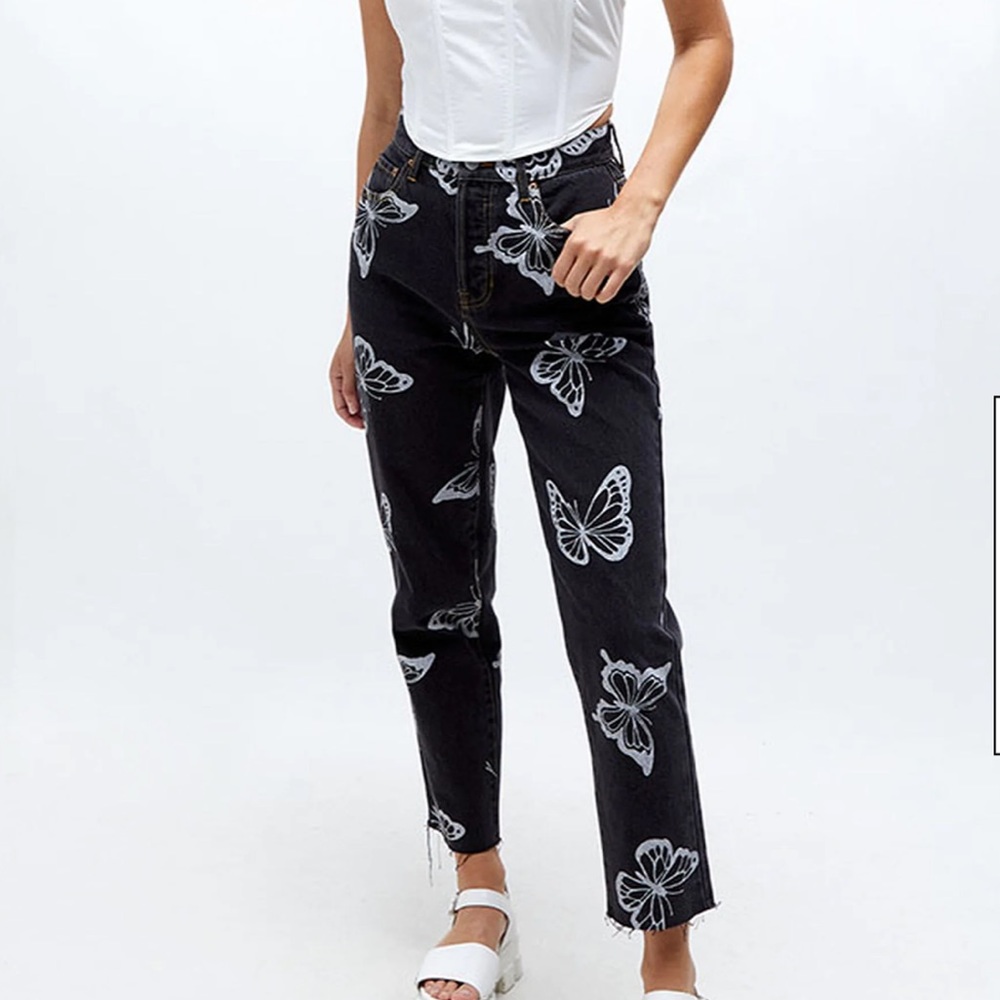 NWT PacSun Black Butterfly Straight Leg Jeans